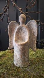 Landelijke stenen theelicht engel met kaars