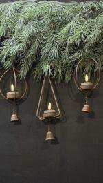 Roest theelichthouder hanger met bel – landelijke metalen hangdecoratie