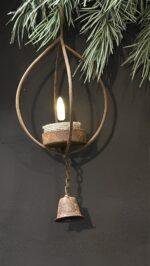 Roest theelichthouder hanger met bel – landelijke metalen hangdecoratie - Afbeelding 3