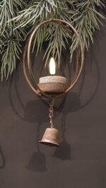 Roest theelichthouder hanger met bel – landelijke metalen hangdecoratie - Afbeelding 2