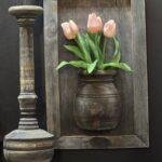 Houten wandpaneel met pot – landelijke wanddecoratie