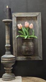 Houten wandpaneel met pot – landelijke wanddecoratie