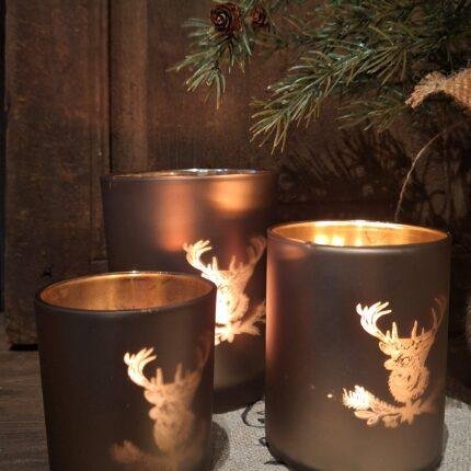 Windlicht met hert champagne