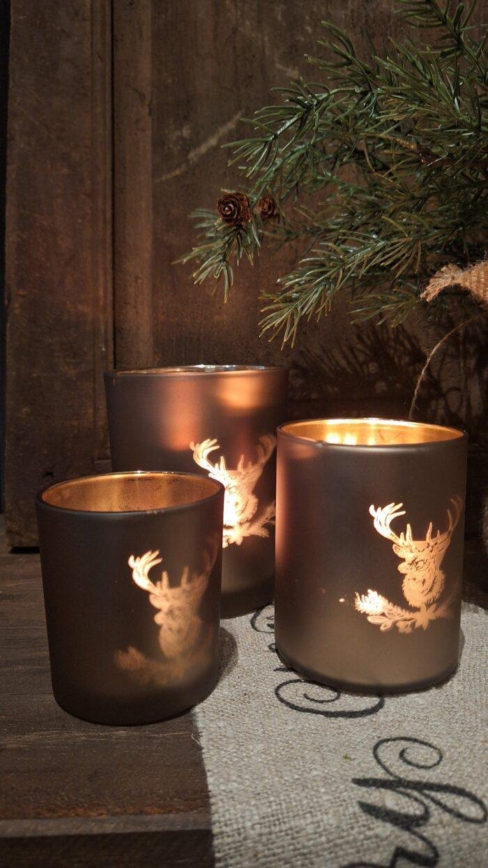 Windlicht met hert champagne - Afbeelding 1