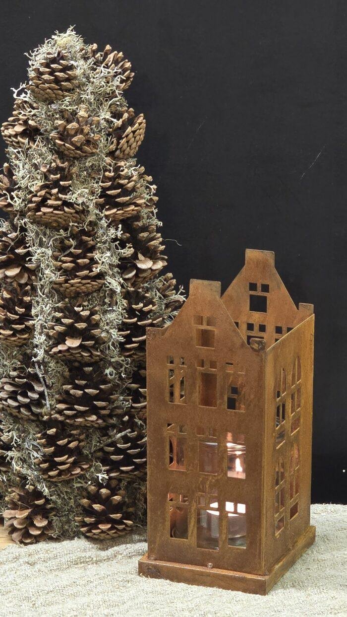Roest huis windlicht met glas - Afbeelding 2