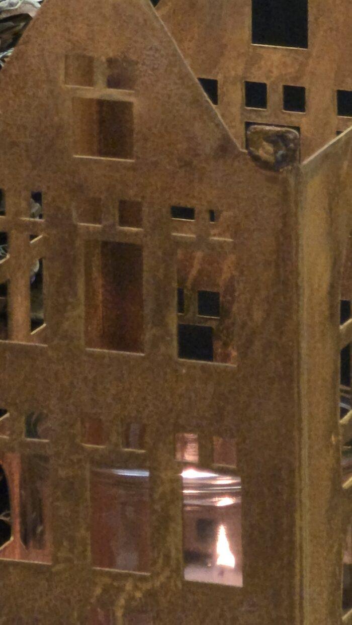 Roest huis windlicht met glas - Afbeelding 3