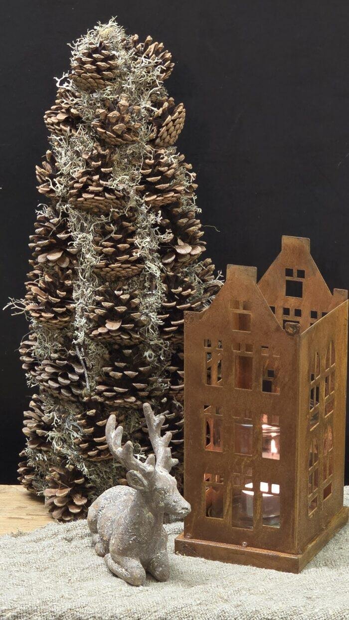 Roest huis windlicht met glas - Afbeelding 1