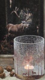 crackle windlicht met hert en boom - Afbeelding 2