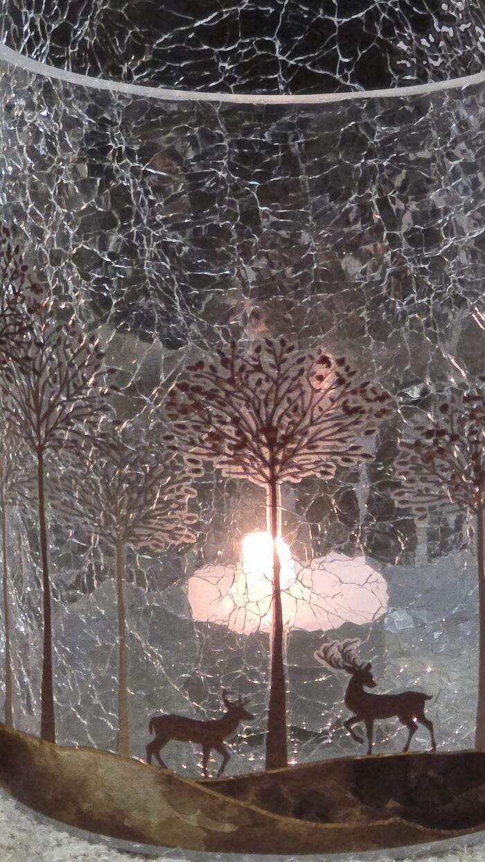 crackle windlicht met hert en boom - Afbeelding 3