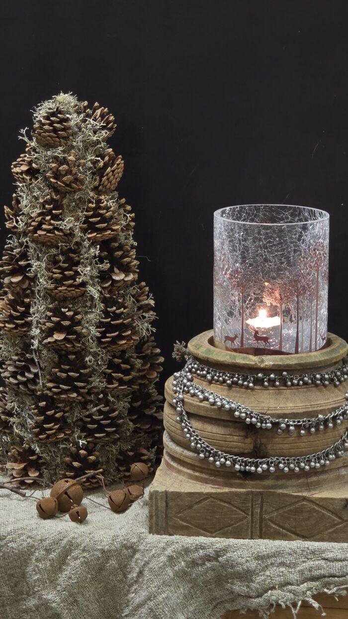 crackle windlicht met hert en boom - Afbeelding 4