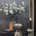 Houten kandelaar met schotel