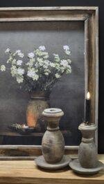 Houten kandelaar met schotel