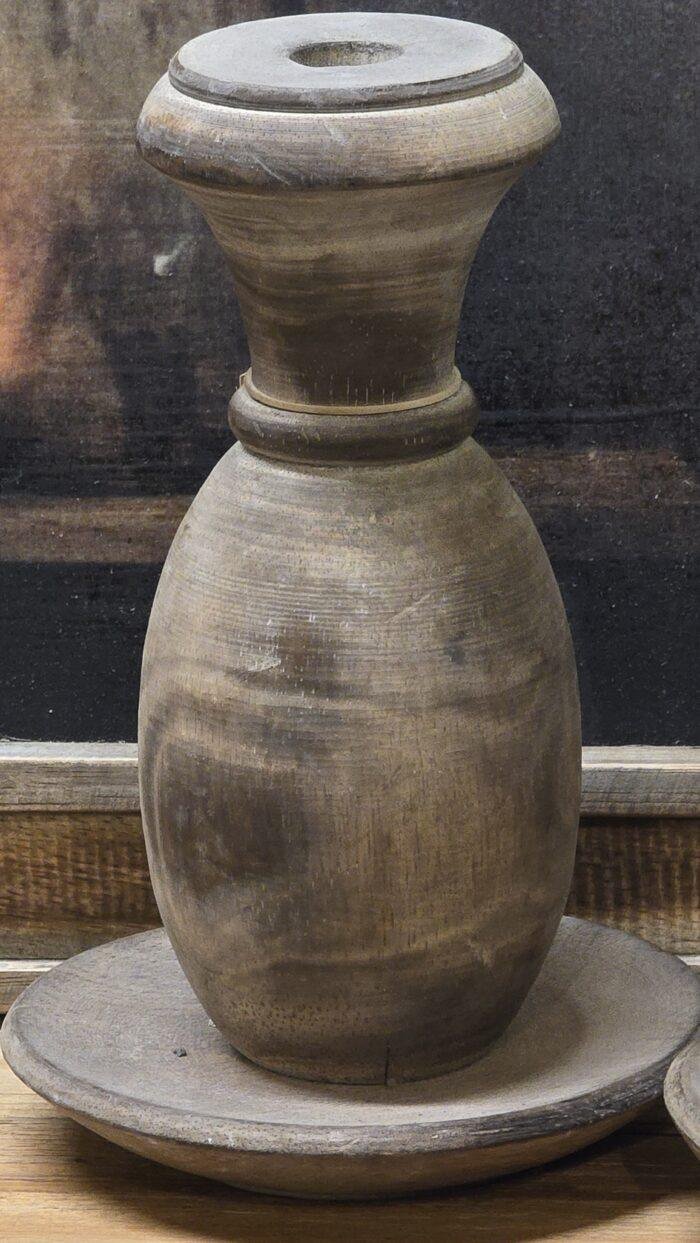 Houten kandelaar met schotel - Afbeelding 2