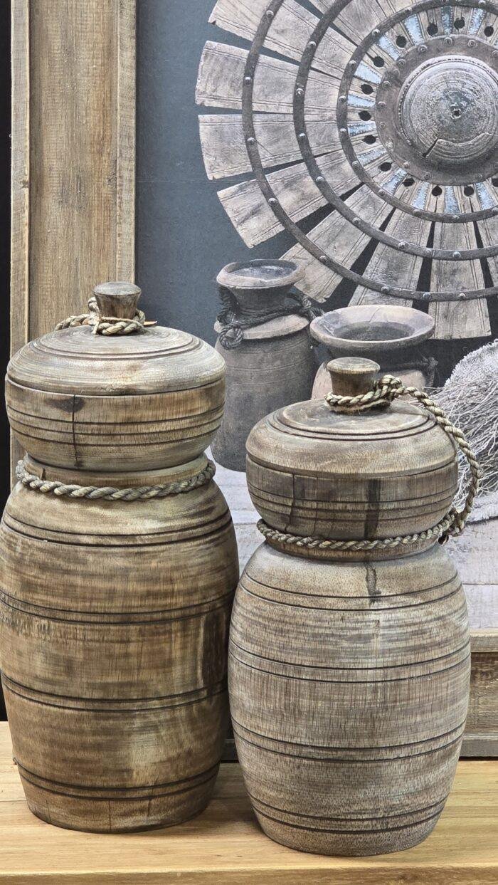 Houten pot met deksel en lijnen - Afbeelding 2