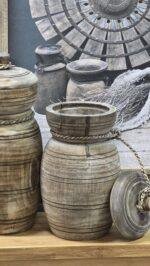 Houten pot met deksel en lijnen - Afbeelding 3