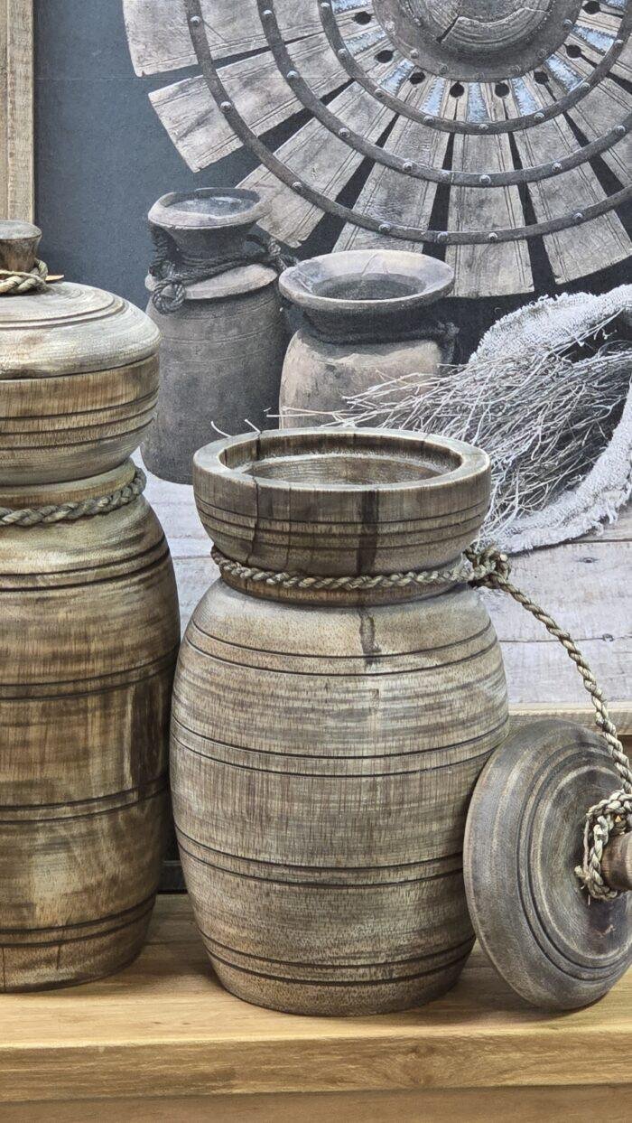 Houten pot met deksel en lijnen - Afbeelding 3