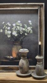 Houten kandelaar met schotel
