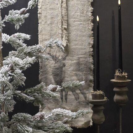 Smalle shabby linnen wanddoek zwart rendier