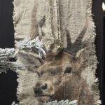 Smalle shabby linnen wanddoek rendierkop