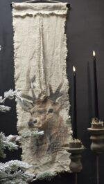 Smalle shabby linnen wanddoek rendierkop - Afbeelding 3