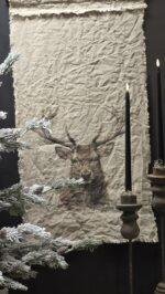 Shabby linnen wanddoek rendier met kleur