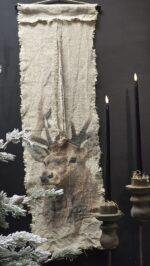 Smalle shabby linnen wanddoek rendierkop