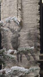 Smalle shabby linnen wanddoek zwart rendier