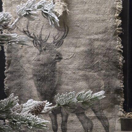 Smalle shabby linnen wanddoek zwart rendier