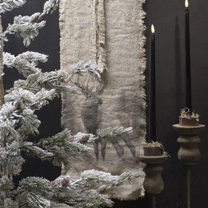 Smalle shabby linnen wanddoek zwart rendier
