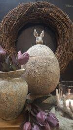 Stenen pot met deksel konijn - landelijk sobere decoratiepot - Afbeelding 4