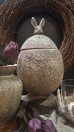 Stenen pot met deksel konijn - landelijk sobere decoratiepot