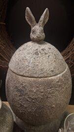 Stenen pot met deksel konijn - landelijk sobere decoratiepot - Afbeelding 2