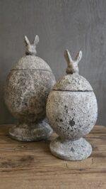 Stenen pot met deksel konijn M - landelijk sobere decoratiepot - Afbeelding 3