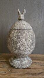 Stenen pot met deksel konijn L - landelijk sobere decoratiepot - Afbeelding 4