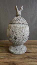 Stenen pot met deksel konijn M - landelijk sobere decoratiepot - Afbeelding 2