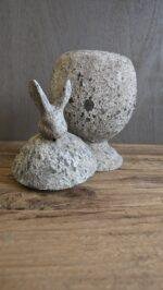 Stenen pot met deksel konijn M - landelijk sobere decoratiepot - Afbeelding 4