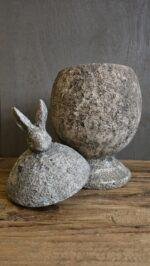 Stenen pot met deksel konijn L - landelijk sobere decoratiepot - Afbeelding 3