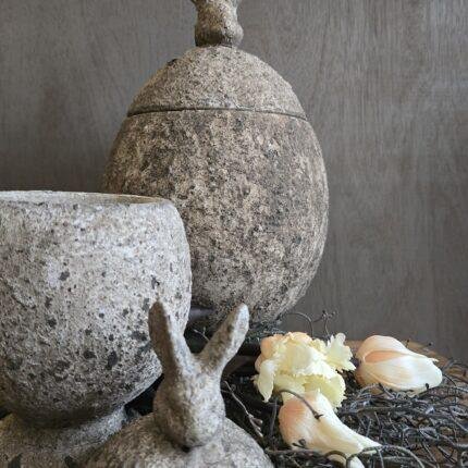 Stenen pot met deksel konijn L - landelijk sobere decoratiepot