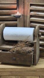 Houten keukenrolhouder met lade-bruin