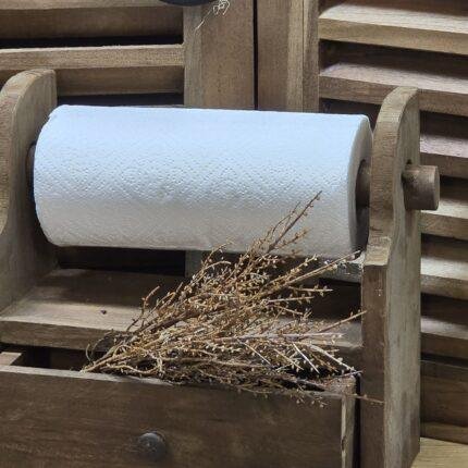 Houten keukenrolhouder met lade-bruin