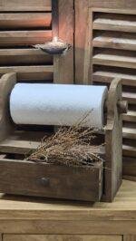 Houten keukenrolhouder met lade-bruin