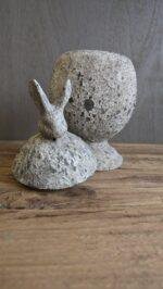 Stenen pot met deksel konijn M – landelijk sobere decoratiepot