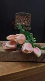 Countryfield kunstboeket tulp roze-wit 30 cm - Afbeelding 2