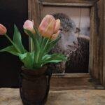 Countryfield kunstboeket tulp roze-wit 30 cm