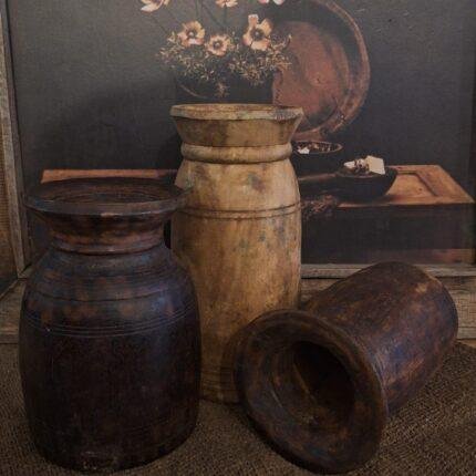 Nepalees potje hout M – klein Nepalese pot landelijke woondecoratie