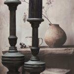 Houten kandelaar 40 cm donker – landelijke kandelaar stoer en sober