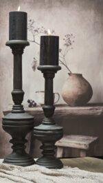 Houten kandelaar 40 cm donker – landelijke kandelaar stoer en sober