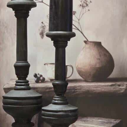 Houten kandelaar 40 cm donker – landelijke kandelaar stoer en sober