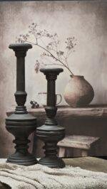 Houten kandelaar 40 cm donker – landelijke kandelaar stoer en sober - Afbeelding 2