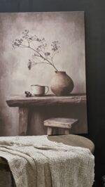 Canvas schilderij landelijke stijl 70x50 cm – wanddecoratie met kruik en tak - Afbeelding 2
